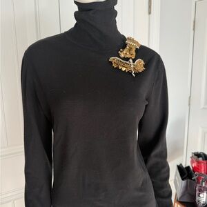 Emanuel ungaroElegant Black Turtleneck Sweater with Gold Embellishments